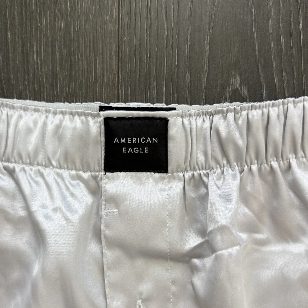 American Eagle NWT Satin Silver Boxer Shorts Small 29-31 Pockets Mcbling Y2K